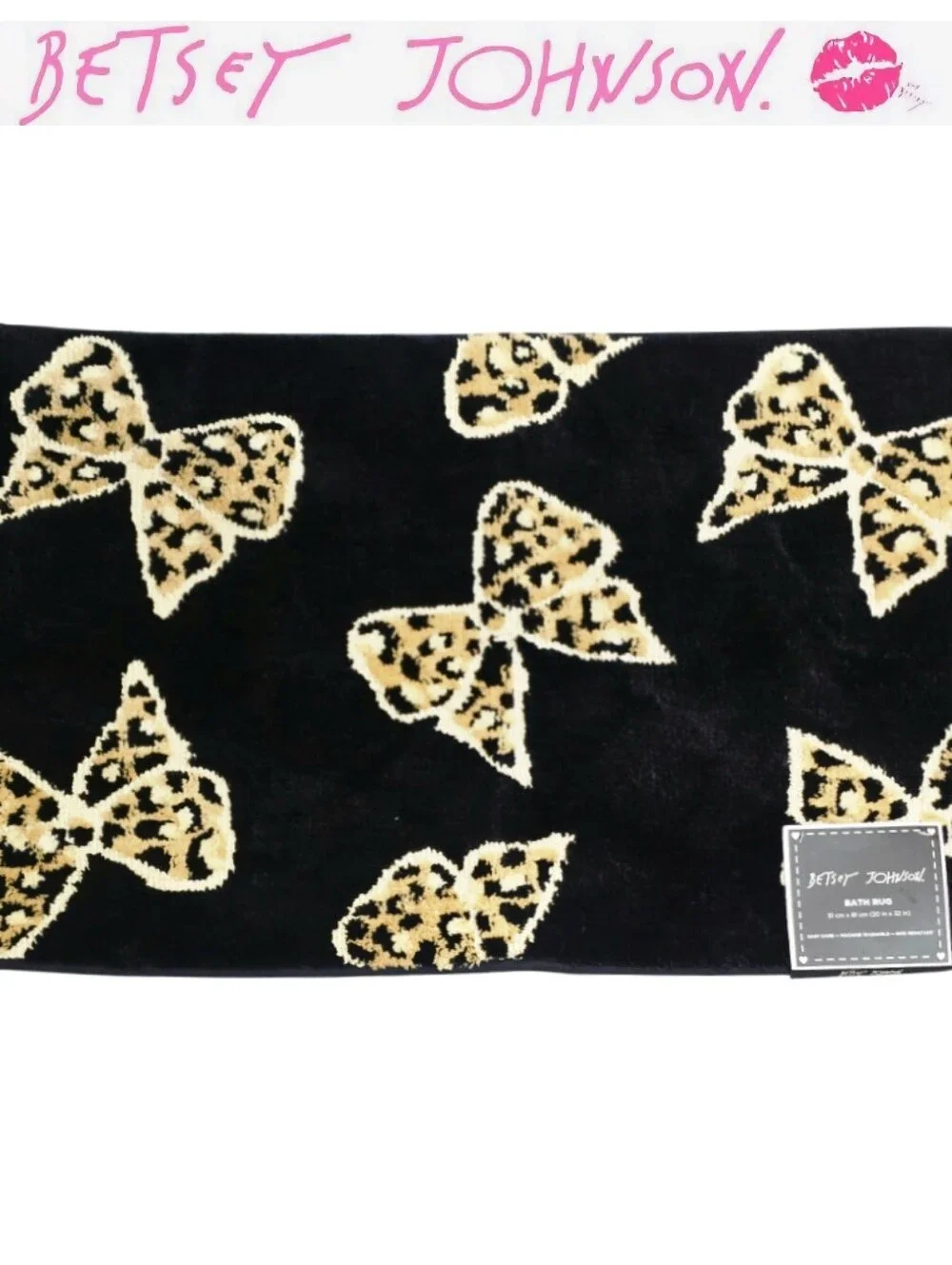 Betsey Johnson Leopard-Print Bows Plush Bath Rug